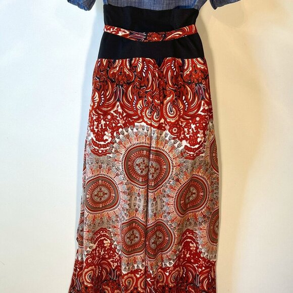 Palazzo Pants SZ L NWT Rust Print wide leg Boho Chic Festival Western Resort 80s - Picture 7 of 12